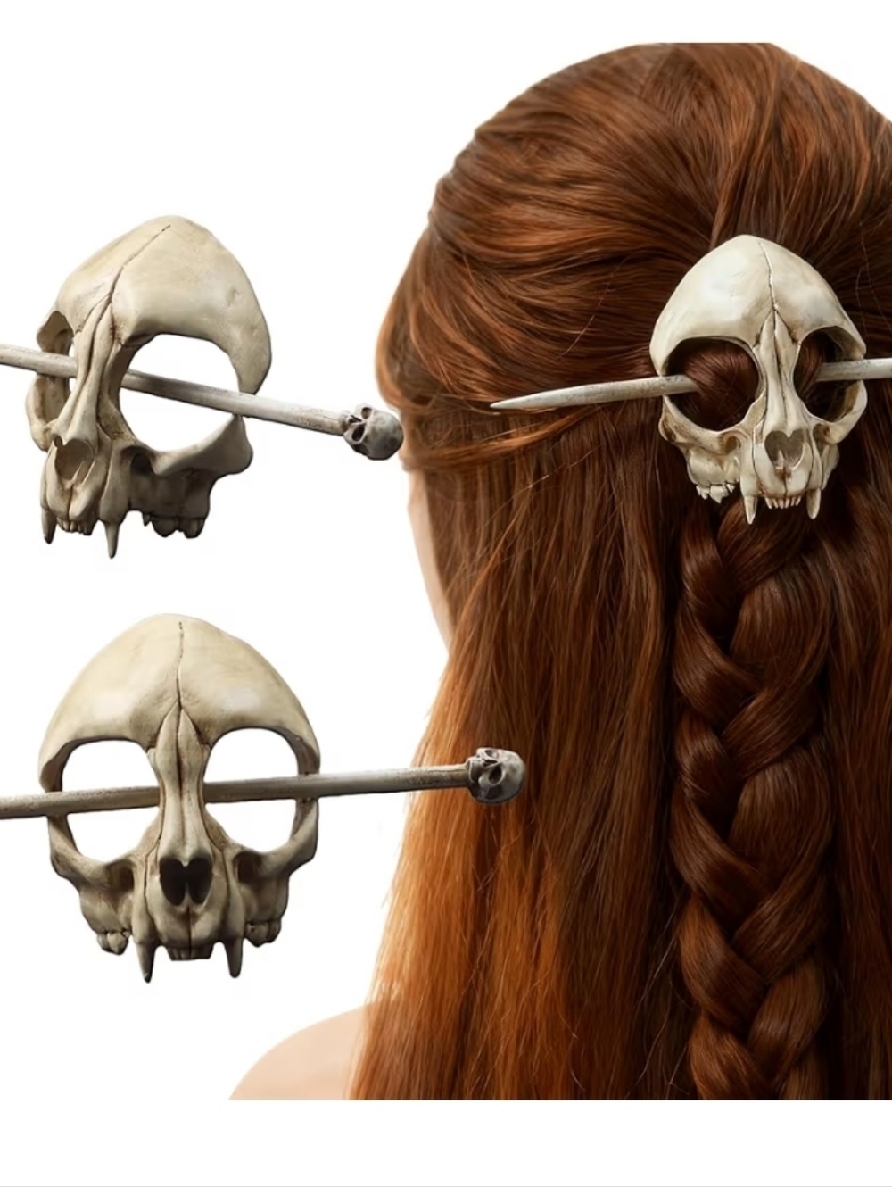 Skull Hair Stick - Bone Resin Hair Slide in Ivory
